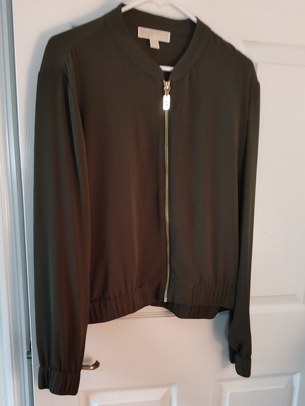 Michael Kors Olive Green Bomber Jacket with Gold Zip